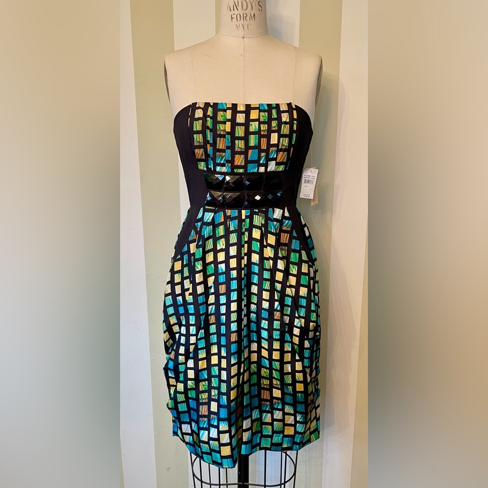 NWT Hype Strapless Geometric Dress - Black and Multicolor size 6